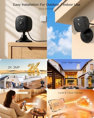 3MP Cameras for Home Security, Plug-in Security Camera Outdoor/Indoor w/Color Night Vision&Motion Detection for Baby/Pet/Vehicle Monitor, 5G/2.4GHz Dog Camera w/2-Way Audio/Cloud&SD Card Storage - Image 2