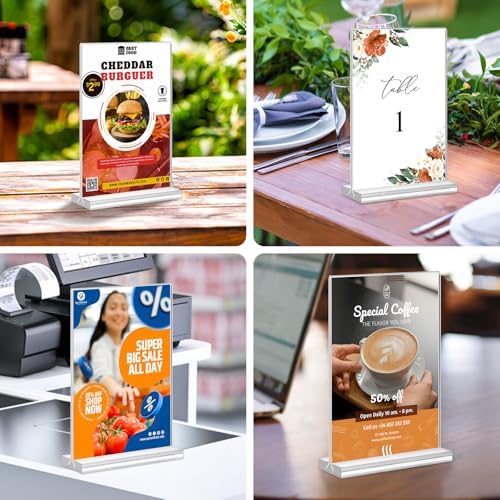 Acrylic Sign Holder 5x7,6 Pack Clear Plastic Table Display Vertical Double-Sided Desktop Display Stand Paper Holder Clear Table Sign Holder for Menu ad Frame Suitable Restaurants Meeting Office Store - Image 6