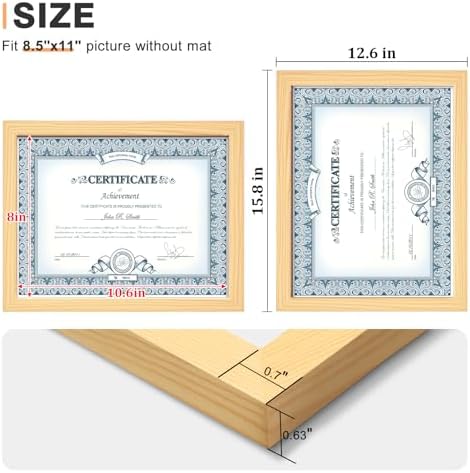 Egofine 8.5x11 Picture Frames Set of 4, Made of Solid Wood Covered by Plexiglass for Document,Diploma, Certificates and Degree, for Table Top Display and Wall Mounting Photo Frame Natural Wood - Image 3