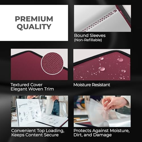 Dunwell 11x14 Art Portfolio Binder, 24-Sleeve, Mounting Paper, Ruby - Image 6