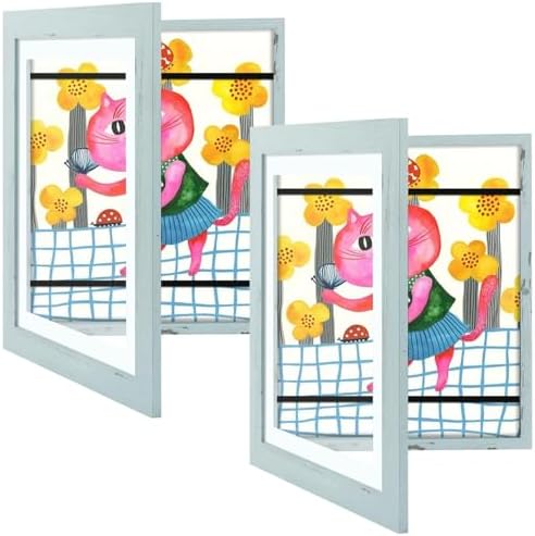 2 Pack 10x12.5 Front-Opening Kids Artwork Frames Changeable (Teal Blue) by GoldenStateArt