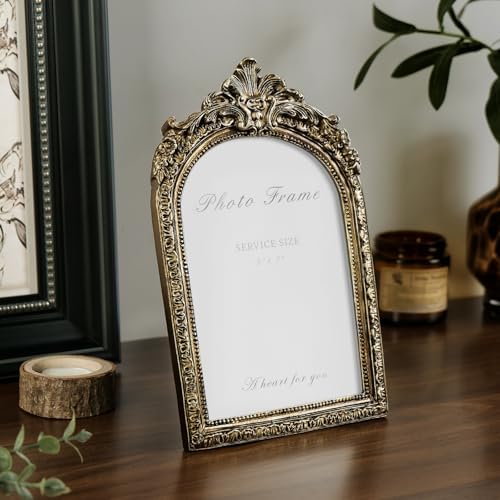 Cuspin 5x7 Picture Frame Gold Vintage Ornate Arched Photo Frame - Image 3