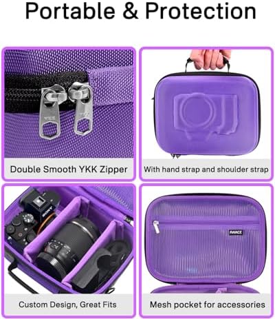 RAIACE Hard Case Compatible with Sony Alpha 7 II III IV/7R V Camera, for Nikon, for Canon, for Pentax and More. Mesh Pocket for Charger, Cables, Cards and Accessories. (case only) (Purple) - Image 3