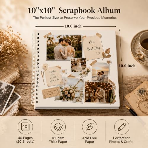 10x10 Inch DIY Scrapbook Album 40 Pages (20 Sheets), Hardcover Kraft Paper - Image 2