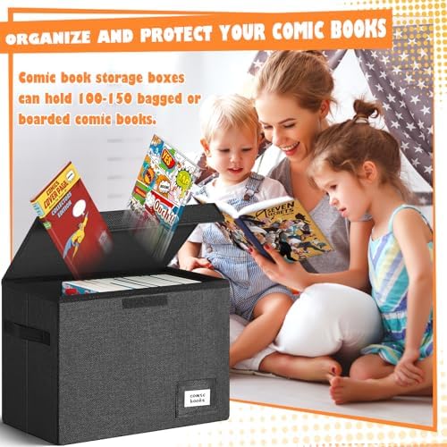 Leffis 2 Pack Collapsible Comic Book Storage Box Black 15.5" X 7.5" X 11.3" - Image 3