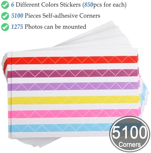 50 Sheets Self Adhesive Photo Corners - Hold 1275 Photos - 6 Colors 5100 pcs Photo Mounting Corner Stickers for Polaroid, Instax Foto of DIY Picture Scrapbook and Recollections Photo Album - Image 2