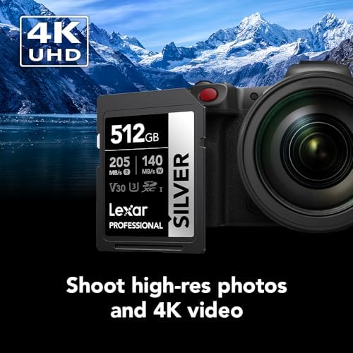 Lexar 512GB Silver SD Memory Card, 205MB/s Read, 4K, V30, U3, UHS-I - Image 3