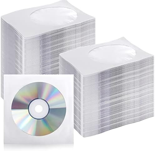 Fasmov 1000 Pack Thick White Paper CD DVD Sleeves Envelope with Clear Window and Flap, Dust Proof Protective Disc Storage for Music, Movies and Home Office by Fasmov