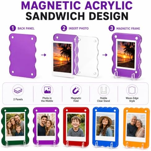 Sliner 5 Pack Colorful Acrylic Picture Frame for 4.21 x 3.46 Inch Instant Film Photos, Magnetic Desktop Display Frames Compatible with I-type/600/sx-70 Photo - Image 2