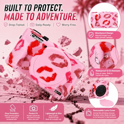 Camera Case for Canon G7X Mark III,Soft Silicone Protective Cover with Removable Lens Cap,Shockproof Anti-Scratch Compatible with Canon PowerShot G7X3 for Women (Pink Lips) - Image 5