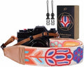 Padwa Lifestyle Colorful Crochet Camera Strap - 2" Full Grain Leather Ends Camera Straps for Photographers, Vintage Woven Cotton Soft Suede Fabric Padded Strap with Quick Release fits All Cameras by PadwaLifestyleCameraStrap