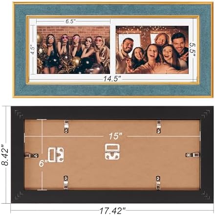 Suede 6x15 Picture Frame Display 2 Opening 5x7 Double Picture Frames Collage Wall Decor with Mat,Multi Photo Frame for Plexiglass,Wall Decor,1Pack,Blue - Image 4