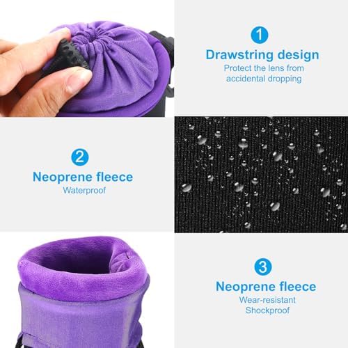 PATIKIL Camera Lens Bag, 2 Pcs 3.3" ID x 5.5" H Cylindrical Drawstring Lens Pouch with Thick Protective Neoprene, Lens Case for DSLR Camera Lens, Water Coffee Cups Black, Purple - Image 4