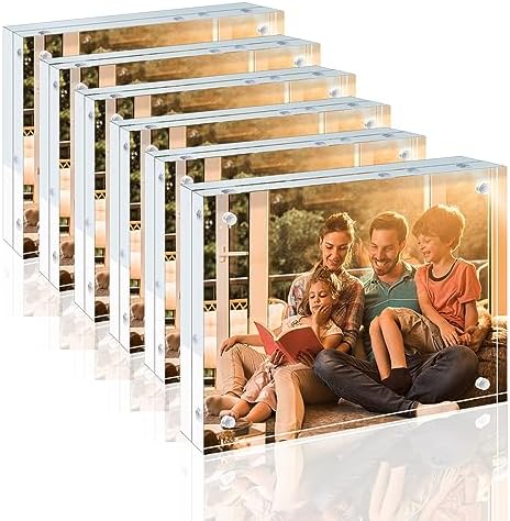 Egofine 5x7 Acrylic Frames 6 Pack, 20mm Thicker Frameless Clear Picture Frames, Double Sided Magnetic Picture Frames, Free Standing Desktop Display by Egofine