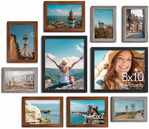 Vittanly 10 Pack Gallery Wall Frame Set, Black, Walnut Brown, Dark Grey by Vittanly