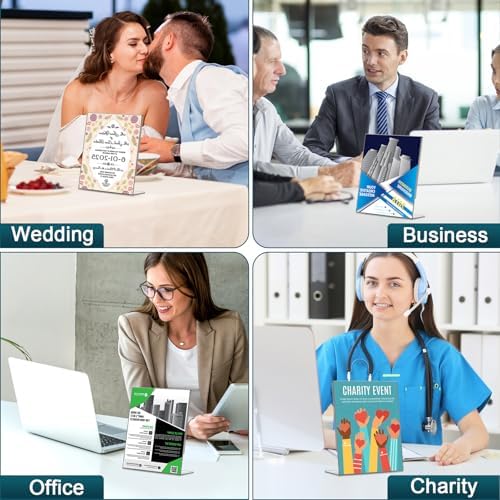 Acrylic Sign Holder 5x7 Inches, 16 Pack Clear Plastic Table Paper Display Stand, L-Shape Vertical Menu Holder Stand, Clear Picture Photo Flyer Display Stand for Restaurants, Store Show, Office Desktop - Image 6