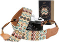 Padwa Lifestyle Cool Ethnic Style Apricot Camera Strap - 2"Cowhide Head Camera Straps for Photographers,Vintage Jacquard Embroidery Woven Cotton Adjustable Shoulder Neck Straps for Cameras,Binoculars by PadwaLifestyleCameraStrap