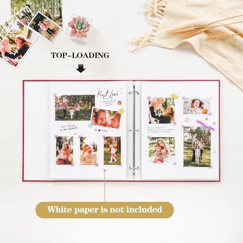 Mublalbum 8.5x11 Inch 3 Ring DIY Scrapbook Photo Album 80 Pages,Red - Image 5