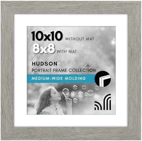 Americanflat 10x10 Picture Frame - Matted to 8x8 - Grey Wood by Americanflat