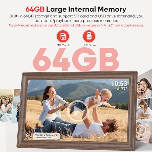 64GB 15.6" Frameo Digital Picture Frame WiFi, Large Electronic Photo Frames Wood 1920 x 1080 IPS FHD Touch Screen, Send Photos from Your Phone from Anywhere, Best Gifts for Family and Friends - Image 3
