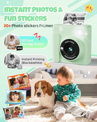 TIATUA Kids Instant Print Camera, 1080P HD Video Digital Toy, Green - Image 3