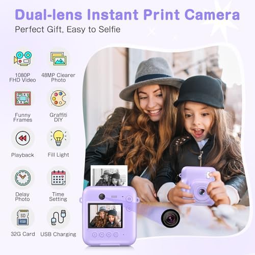 Kids Camera Instant Print, Dual-Lens 48MP Digital Camera,Purple,Aasonida - Image 2