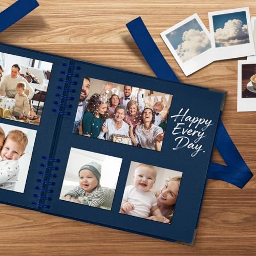8x8 Inch Blue DIY Scrapbook Album, Hardcover Memory Book, 40 Pages (20 Sheets) Kraft Photo Album for 4x6 / 5x7 Pictures, Perfect for Wedding, Family, Anniversary, Christmas & Travel Memories - Image 3