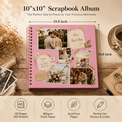 10x10 Inch DIY Scrapbook Album 40 Pages (20 Sheets), Hardcover Kraft Paper - Image 2