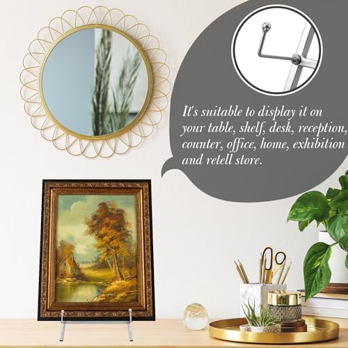 Leinuosen Metal Easel Stand 16.5" H x 8.7" W x 4.3" D Table Top Easel Stand for Display Tripod Art Picture Mirror Modern Plate Holder for Display Book Photo Wedding Sign(Silver) - Image 4