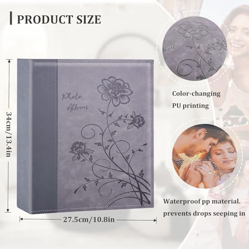 Artmag Photo Album 4x6 400 Photos, Extra Large Capacity Leather Cover Wedding Family Photo Albums Holds 400 Vertical 4x6 Photos(Grey) - Image 2