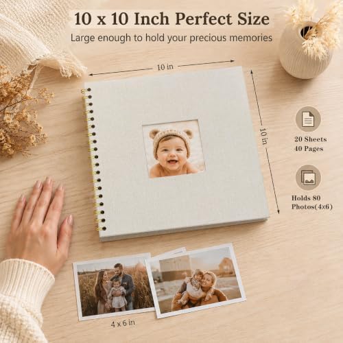 10x10 Inch Scrapbook Photo Album with 40 Pages Acid-Free White Paper, Beige - Image 4
