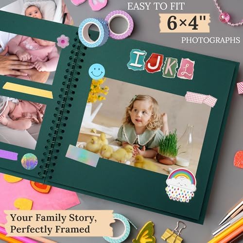 Scrapbook Photo Album 8"x8" 20 Sheets 40 Pages Hardcover Kraft Paper Green - Image 5