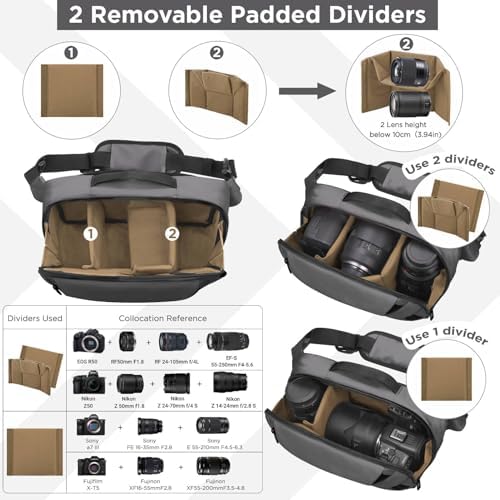 TAAOKA Camera Sling Bag,Travel Waterproof Camera Case with Tripod Holder,DSLR/SLR/Mirrorless Small Camera Bags Crossbody for photographers (Grey) - Image 3