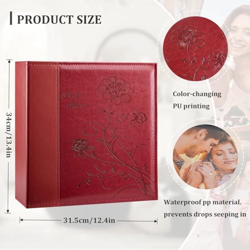 Artmag Photo Album 4x6 1000 Photos, Large Capacity Wedding Family Leather Cover Picture Albums Holds Horizontal and Vertical 4x6 photos with Black Pages(Red) - Image 2