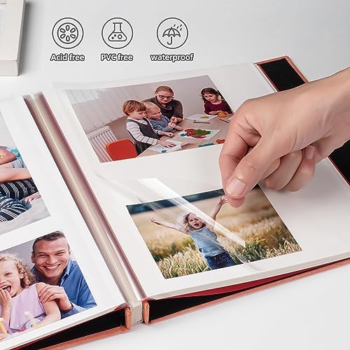 Photo Album Self Adhesive Scrapbook Album for 4×6 Pictures DIY Magnetic Linen Cover Album 15 Sheets/30 Blank Pages for Family Wedding, Birthday, Christmas, Anniversary (Orange) - Image 2