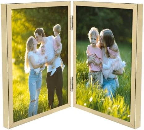 Golden State Art 5x7 Hinged Metal Picture Frame, Light Gold, Tabletop by GoldenStateArt