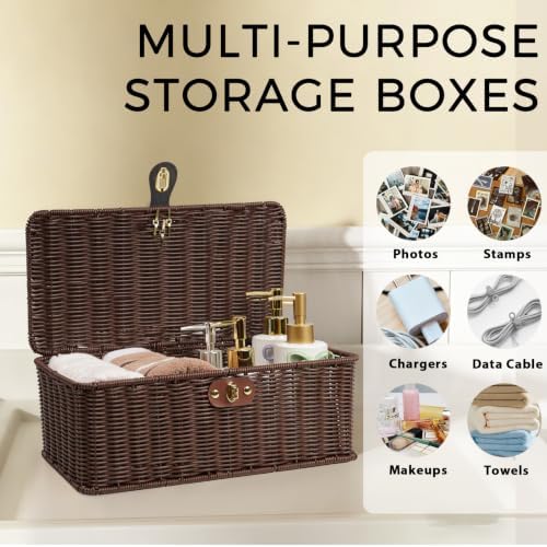 Decorative Photo Storage Box with 12 Plastic Cases for 4x6 Photos, Coffee - Image 5