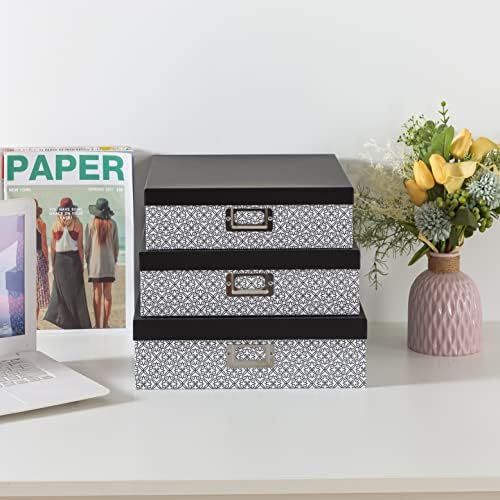 SLPR - Black and White Nesting Storage Boxes with Lids, Set of 3 - Image 3