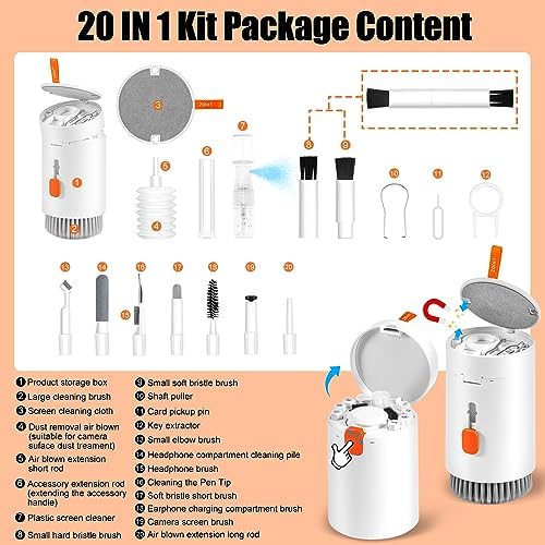 walrfid Laptop Phone Screen Cleaner Kit, Computer Keyboard Brush Cleaning Spray for iPhone AirPods MacBook iPad, 20-in-1 Electronic Device Clean Tool for Camera Earbud Car Screens (White) - Image 3