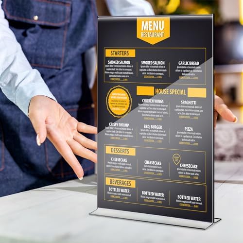 Shellwei 4 Pcs 11 x 14'' Acrylic Sign Holder Clear Acrylic Picture Frame Vertical Table Top Frame with Stand Double Sided T Shape Flyer Holder for Paper Menu Photo Restaurant Office Home - Image 4