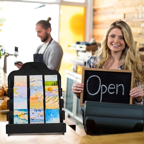 Barydat Greeting Card Display Stand Wooden, 11.8 x 10.4 x 14.2 Inch, Black - Image 6