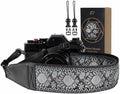 Padwa Lifestyle Gray Flower Camera Strap - 2" Full Grain Leather Ends Camera Straps for Photographers, Vintage Embroidered Cotton Weave Soft Suede Fabric Padded Strap Quick Release fits All Cameras by PadwaLifestyleCameraStrap