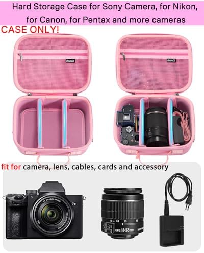 RAIACE Hard Case Compatible with Sony Alpha 7 II III IV/7R V Camera, for Nikon, for Canon, for Pentax and More. Mesh Pocket for Charger, Cables, Cards and Accessories. (case only) - Pink - Image 2