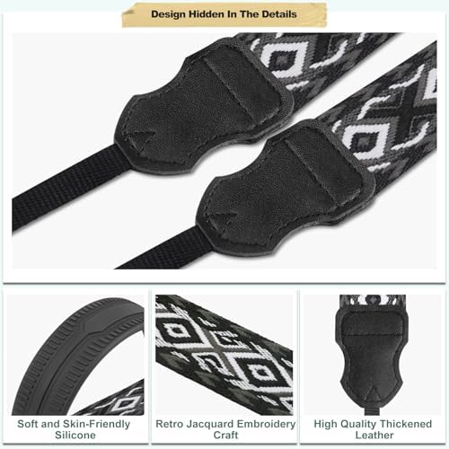 FIEIL Neck Strap Silicone Camera Straps - Padded Camera Strap, 1.5" Wide Adjustable Neck Strap - Compatible with Canon, Nikon, Sony, and More DSLR and Mirrorless Cameras (Khaki Gray Black Rhombus) - Image 3