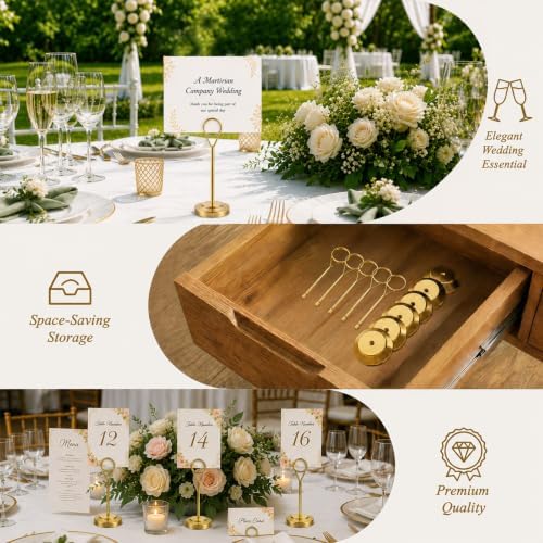 Radezon 12 Pcs Gold Table Number Holders, 4 Inch Tall Place Card Holders for Table, Sturdy Photo Picture Holders with Anti-Tip Base for Wedding Reception, Party, and Event Centerpiece - Image 6
