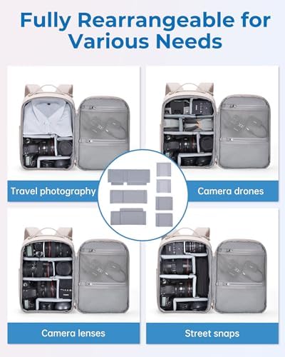BAGSMART 2 in 1 Small Camera Backpack for DSLR, Fits 12.9" iPad, Beige - Image 5