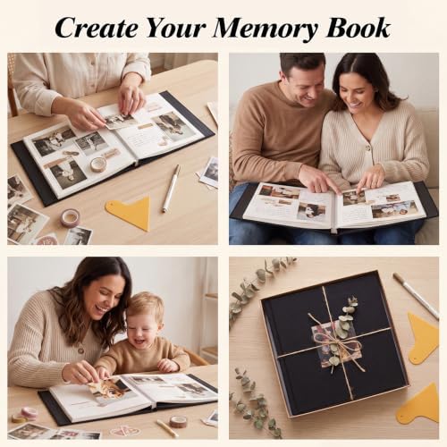 Self Adhesive Scrapbook Album, 11 × 10.6 Inch, Black Linen Cover - Image 6