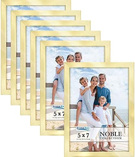 Icona Bay 5x7 Picture Frames (Gold, 6 Pack), Modern Professional Frame Set, Noble Collection by IconaBay