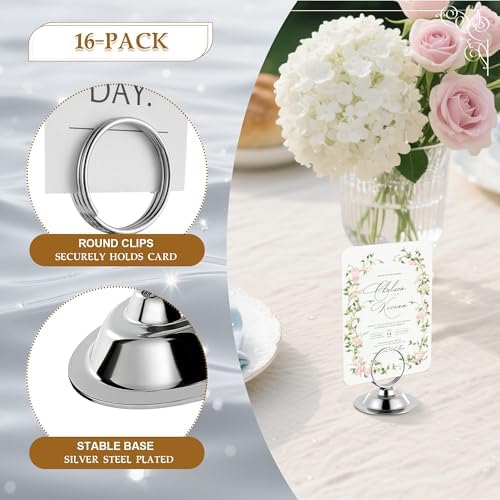 Urban Deco 16 PK Table Card Holder Place Card Holders Steel Card Holders for Photos, Food Signs, Memo Notes, Weddings, Restaurants, Birthday (Silver) - Image 3