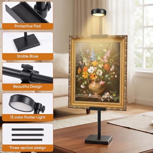 30'' Adjustable Tabletop Easel Stand with Rechargeable 13RGB Poster Light - Image 3